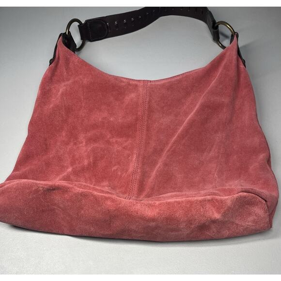 Maurizio Taiuti Suede Leather Hobo Bag Salmon Slouchy Shoulder Tote Purse Italy - Picture 3 of 10